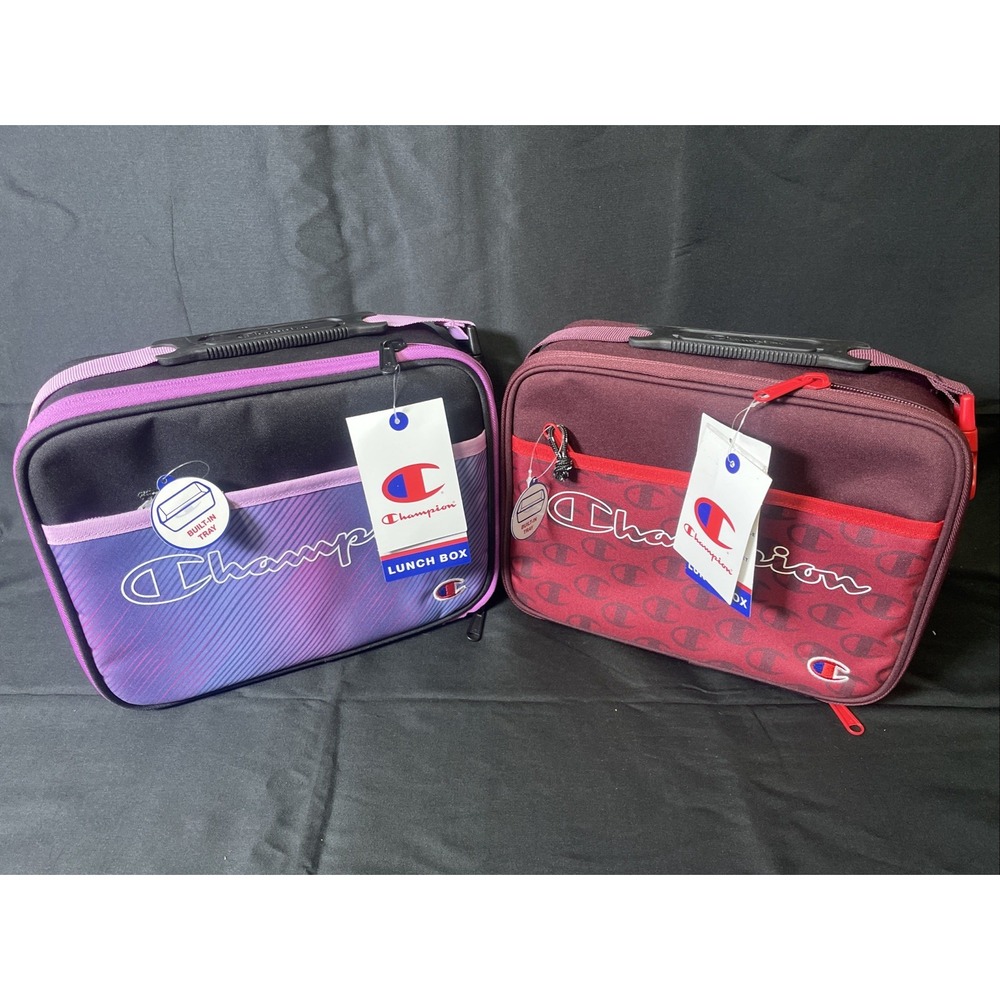 Two Champion Insulated Lunch Box Lot of 2 Built-In Tray Hard Shell NEW